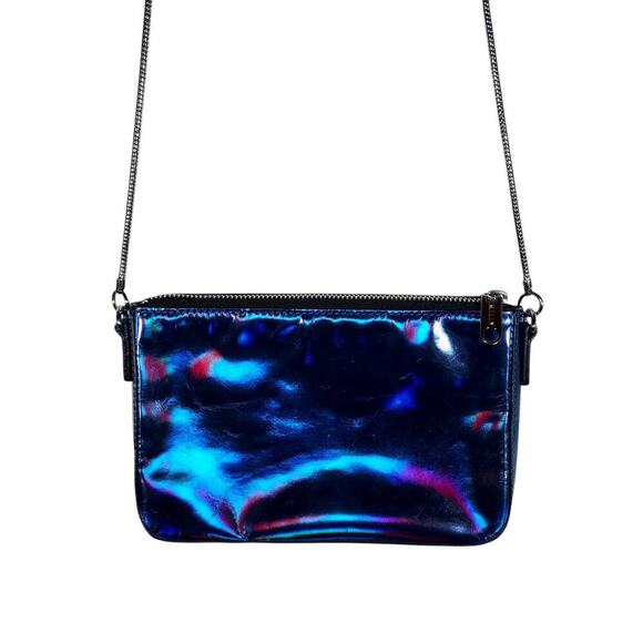Milly Crossbody Bag Blue Holographic Iridescent Y2K Party Chain Link Strap - Picture 6 of 11